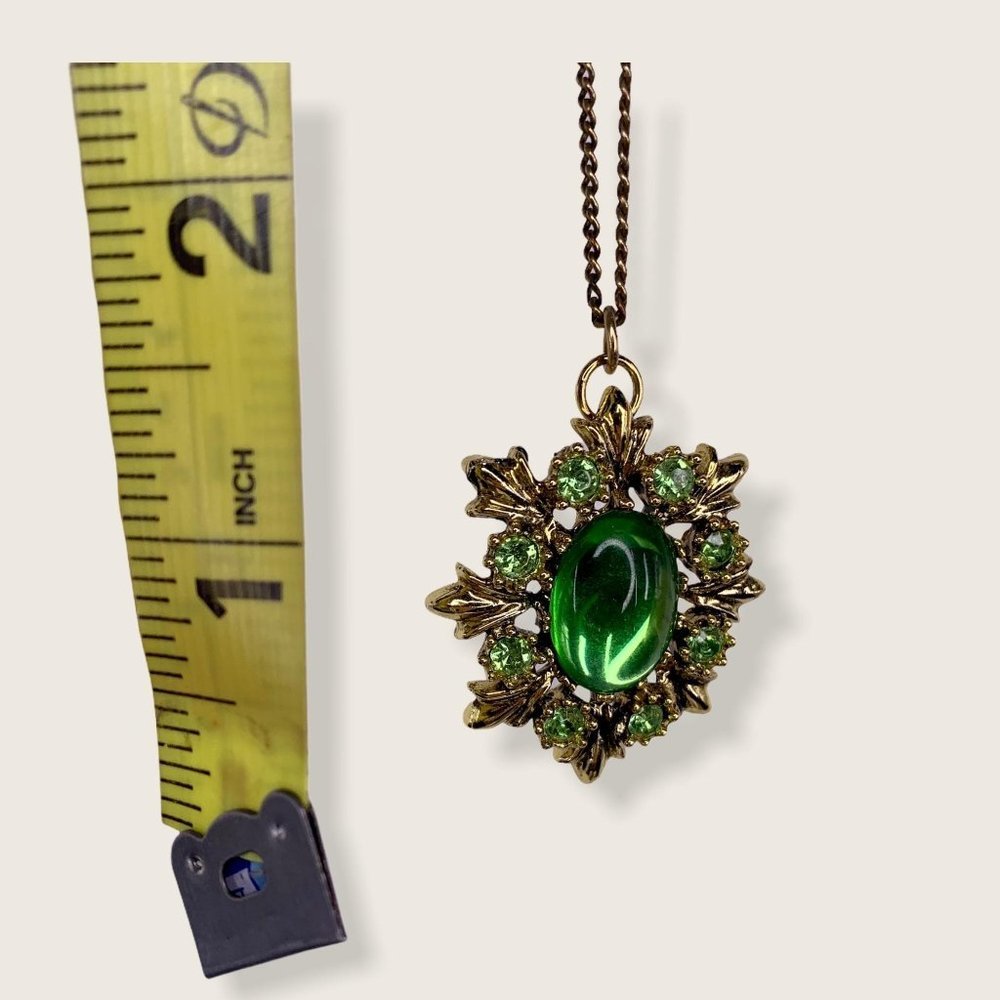 Vintage 70s Green Pendant Necklace - Picture 4 of 5